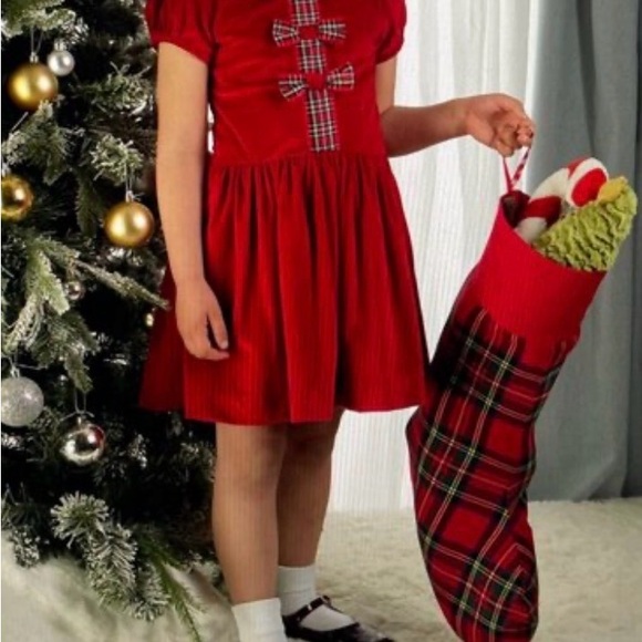 white christmas dresses Rachel Riley Girls Red Gingerbread Jersey Christmas Dress 2Y main image 0
